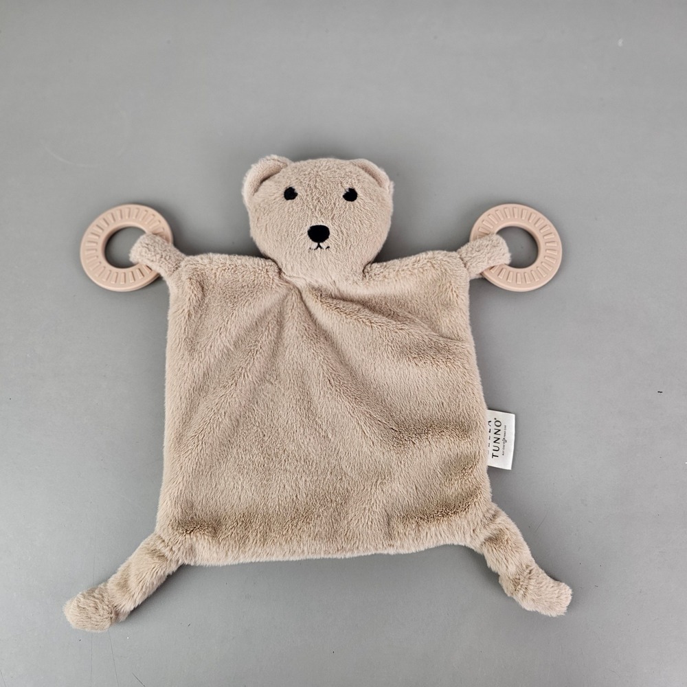 Bella Tunno Tan Bear Plush Baby Security Blanket Teether Lovey Happy Blankie